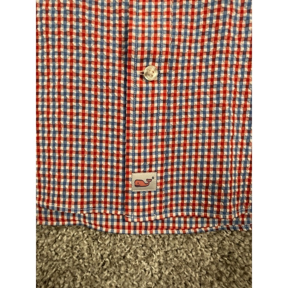 Vineyard Vines Shirt Mens Large Red Blue Performance Seersucker Slim Fit Murray - Picture 5 of 8